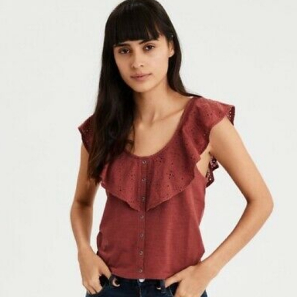 American eagle cropped embroidered ruffle top